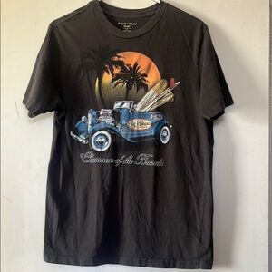 Black Graphic T-Shirt- car beach